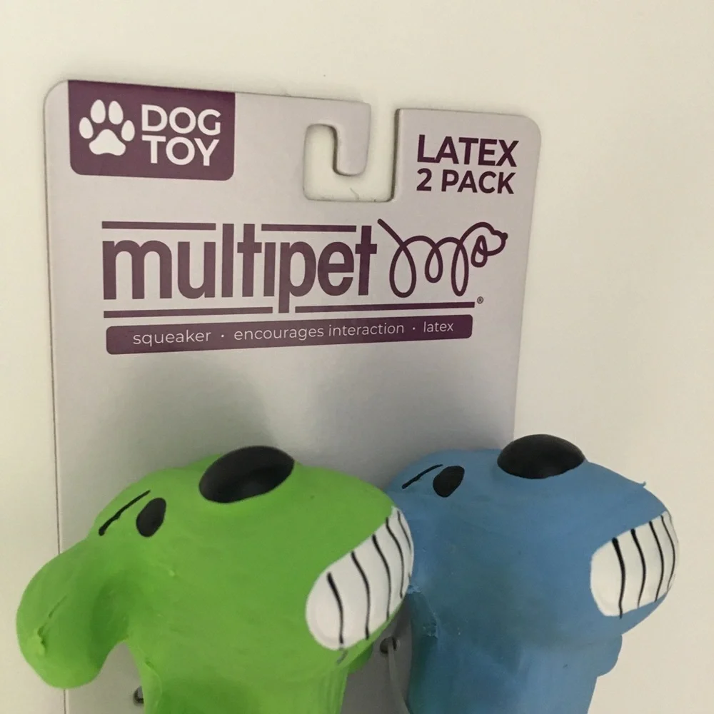Dog Toy 2 Latex Squeakers Blue and Green 6” Fetch Toss Play NEW | Multipet
